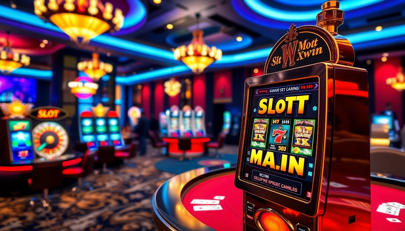 Players enjoying a vibrant Slot Maxwin machine in a luxurious casino setting.