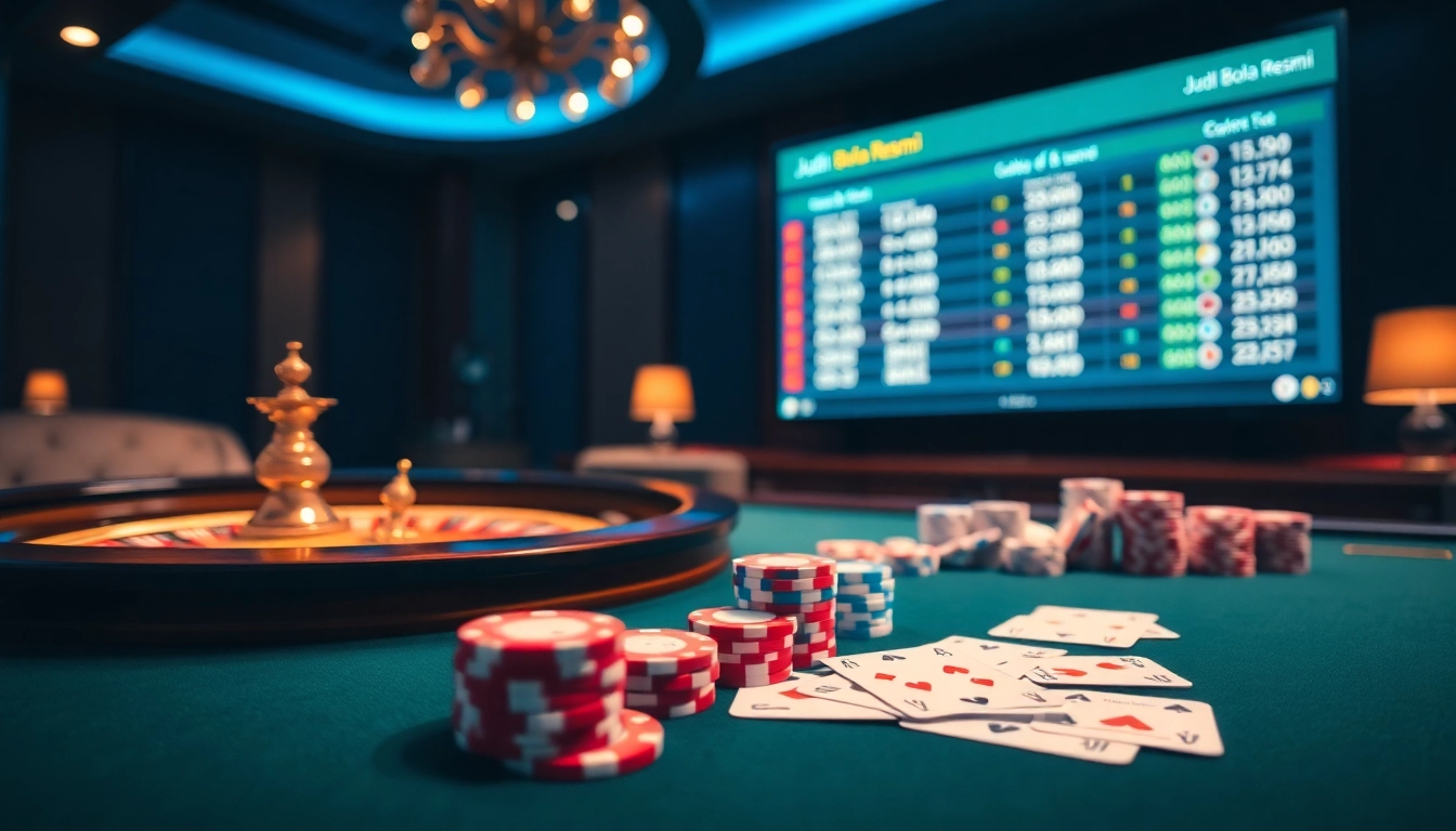 Experience thrilling Judi Bola Resmi betting on a luxurious casino interface.