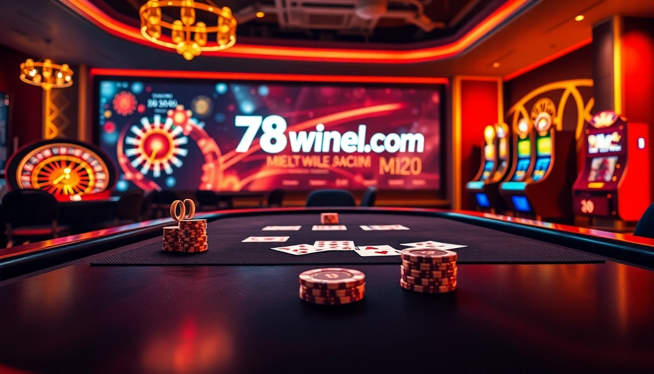 A vibrant poker scene showcasing the luxury of live gambling at 78winel.com with exciting gameplay elements.