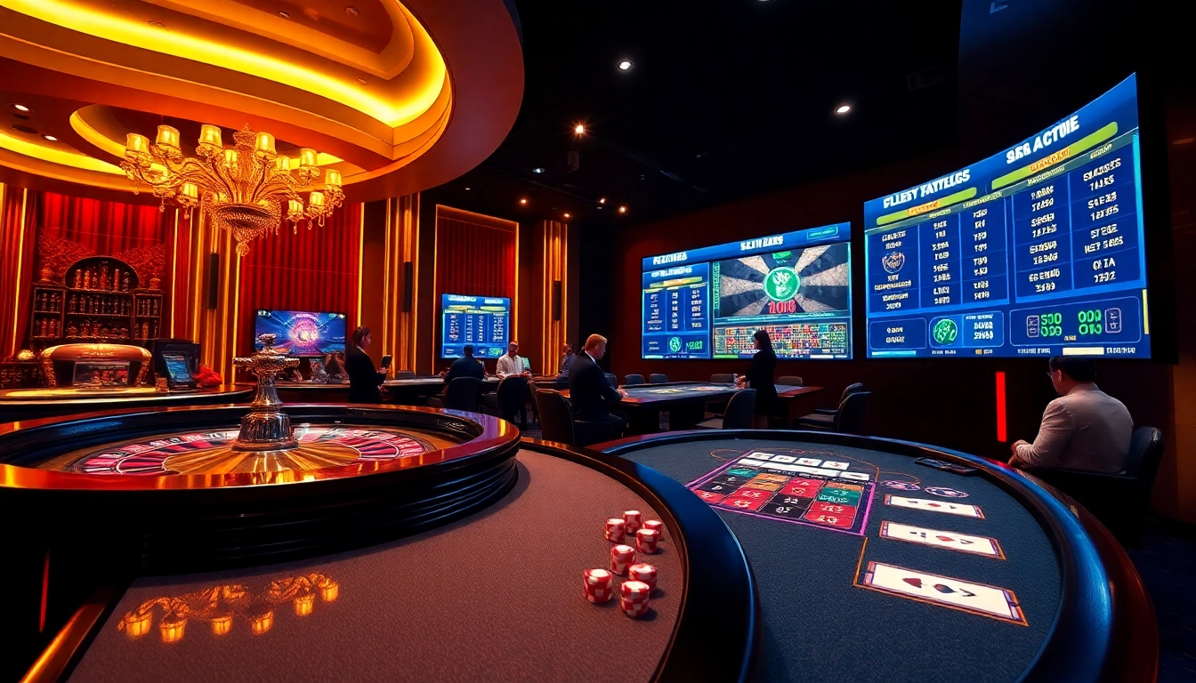Engaging gamblers with SC88 COM on a vibrant casino table featuring roulette and poker chips.