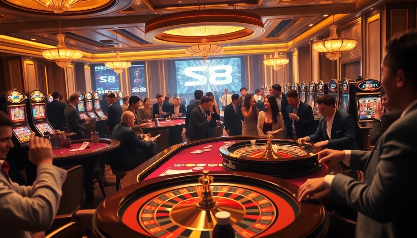 S8 casino players enjoying a thrilling poker game at a luxurious table.