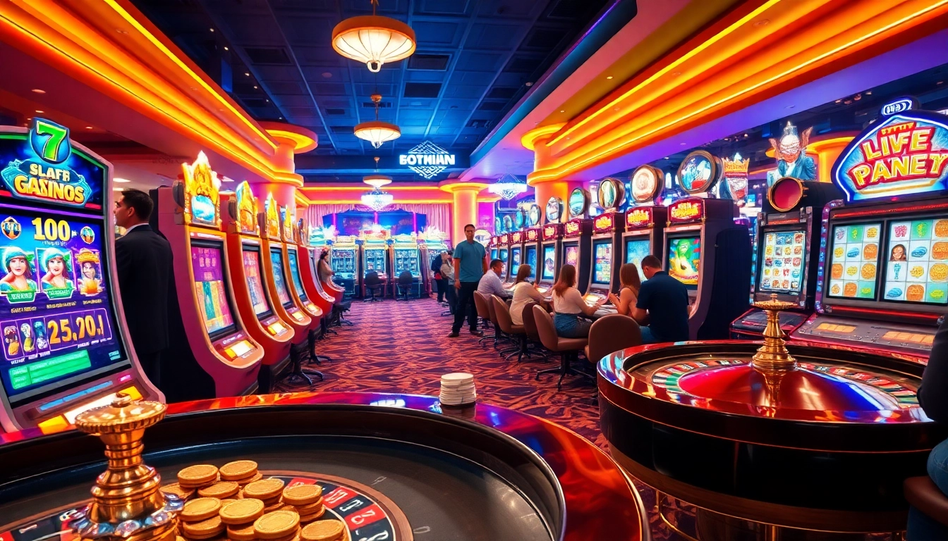 Nohudoithuong casino scene with vibrant slot machines and joyful players striving for jackpots