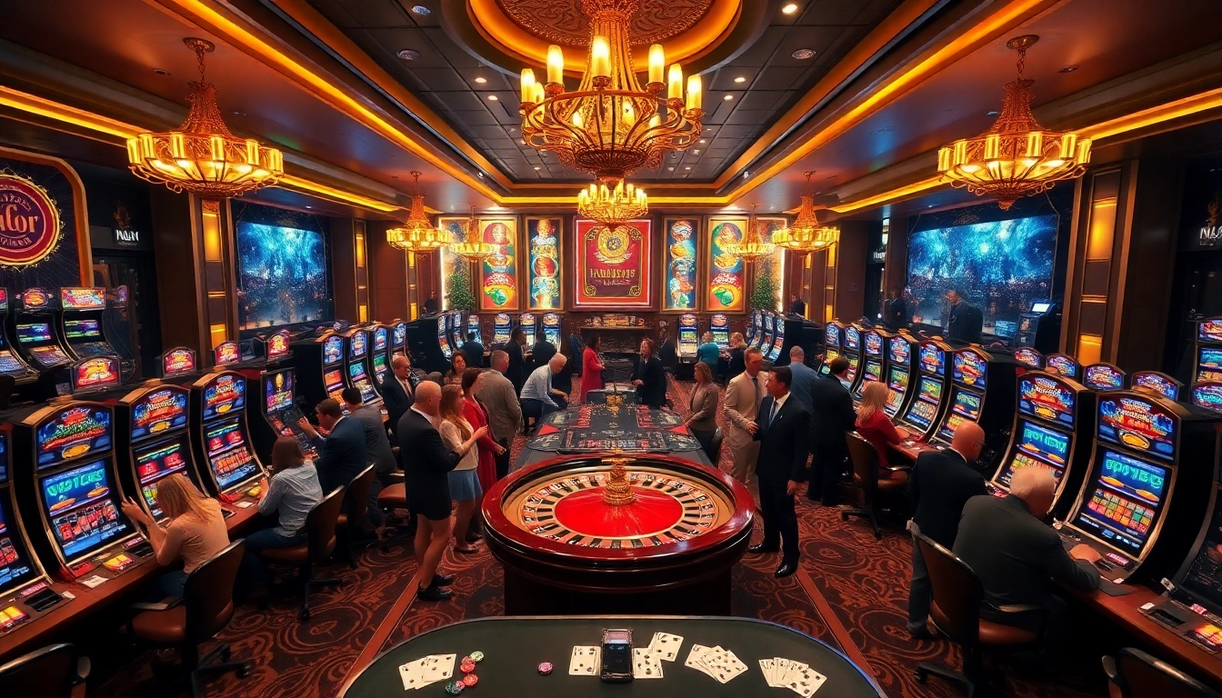 Experience the thrilling atmosphere of gaming at https://luckywin.hu.net/ with vibrant tables, lively players, and dazzling lights.