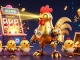 SKY88 casino-themed dynamic illustration with golden rooster robot, jackpot slots, and vibrant game elements.