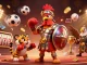 Engage with LODE88 through this dynamic illustration of a gladiator rooster in a vibrant casino scene.