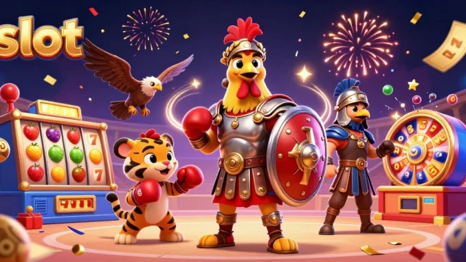 Slot online menarik dengan slot gulungan klasik dan simbol keberuntungan bersinar.