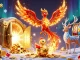 Spin to win with hotwin88 in a vibrant scene featuring a phoenix, treasure vaults, and rich casino elements.