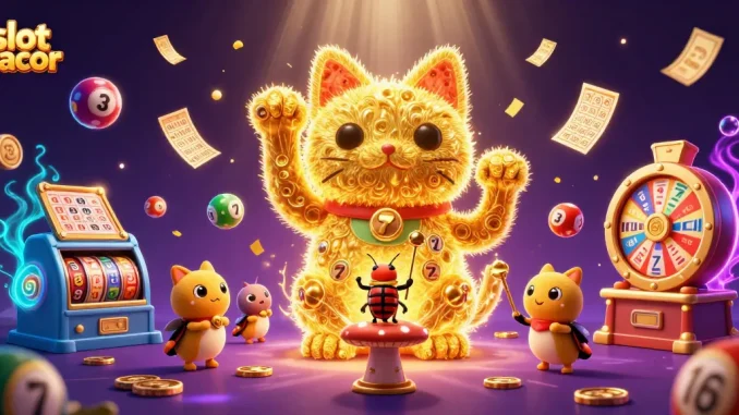 Experience the thrill of slot gacor games with a vibrant lucky cat and exciting casino elements.