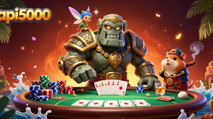Menghadirkan api5000, golem batu hidup dan penunggang hamster berperang di meja poker penuh warna.