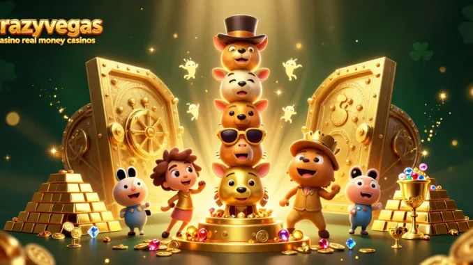 Cascade of excitement at crazyvegas casino real money casinos as the golden totem pole and treasures burst with fortune.